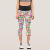 Farbenfrohes Regenbogen-Gingham-Karo-Design - Weiß Capri Leggings (Vorderseite)