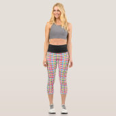 Farbenfrohes Regenbogen-Gingham-Karo-Design - Weiß Capri Leggings (Vorderseite)