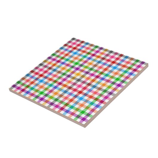 Farbenfrohes Regenbogen-Gingham-Karo-Design - Weiß Fliese (Seite)