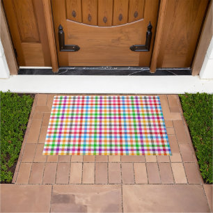 Farbenfrohes Regenbogen-Gingham-Karo-Design - Weiß Fußmatte