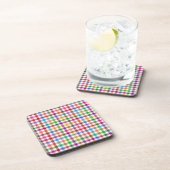 Farbenfrohes Regenbogen-Gingham-Karo-Design - Weiß Getränkeuntersetzer (Rechte Seite)
