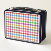 Farbenfrohes Regenbogen-Gingham-Karo-Design - Weiß Metall Brotdose (Rückseite)