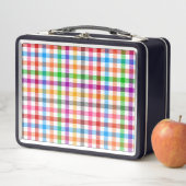 Farbenfrohes Regenbogen-Gingham-Karo-Design - Weiß Metall Brotdose (Beispiel)