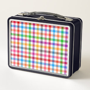 Farbenfrohes Regenbogen-Gingham-Karo-Design - Weiß Metall Brotdose