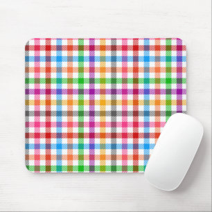 Farbenfrohes Regenbogen-Gingham-Karo-Design - Weiß Mousepad