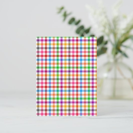Farbenfrohes Regenbogen-Gingham-Karo-Design - Weiß Postkarte (Stehend Vorderseite)