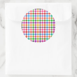 Farbenfrohes Regenbogen-Gingham-Karo-Design - Weiß Runder Aufkleber