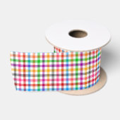 Farbenfrohes Regenbogen-Gingham-Karo-Design - Weiß Satinband (Spule)