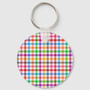 Farbenfrohes Regenbogen-Gingham-Karo-Design - Weiß Schlüsselanhänger
