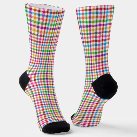 Farbenfrohes Regenbogen-Gingham-Karo-Design - Weiß Socken (Gewinkelt)