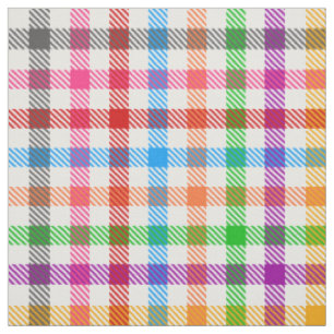 Farbenfrohes Regenbogen-Gingham-Karo-Design - Weiß Stoff