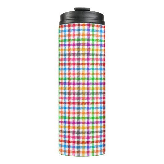 Farbenfrohes Regenbogen-Gingham-Karo-Design - Weiß Thermosbecher (Vorderseite)