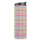 Farbenfrohes Regenbogen-Gingham-Karo-Design - Weiß Thermosbecher (Nach links gedreht)