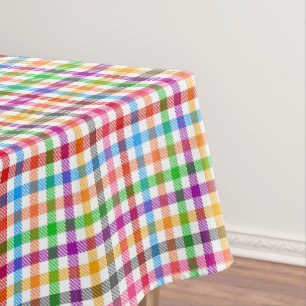 Farbenfrohes Regenbogen-Gingham-Karo-Design - Weiß Tischdecke