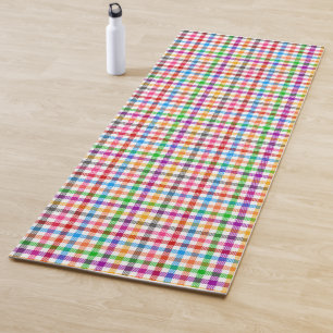 Farbenfrohes Regenbogen-Gingham-Karo-Design - Weiß Yogamatte