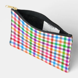 Farbenfrohes Regenbogen-Gingham-Karo-Design - Weiß Zubehörtasche