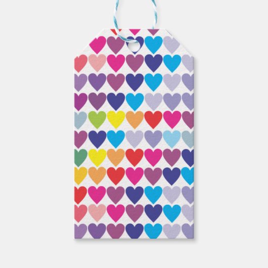 Farbenfrohes Regenbogen-Herzen-Muster  Geschenkanhänger (Vorderseite)