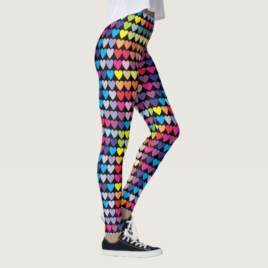 Farbenfrohes Regenbogen-Herzen-Muster Leggings (Rechts)