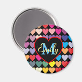 Farbenfrohes Regenbogen-Herzen-Muster personalisie Magnet (Vorderseite/Rückseite)