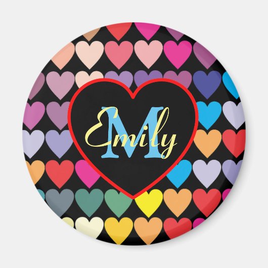 Farbenfrohes Regenbogen-Herzen-Muster personalisie Magnet (Vorne)