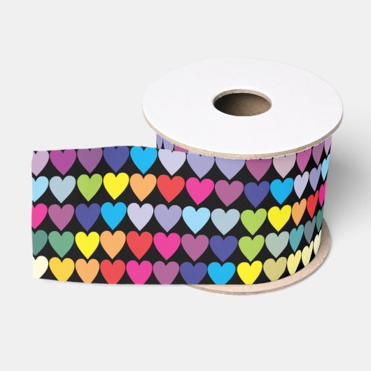 Farbenfrohes Regenbogen-Herzen-Muster Ripsband (Spule)