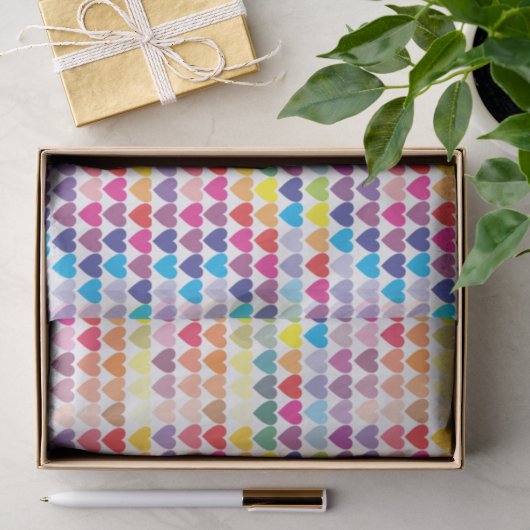 Farbenfrohes Regenbogen-Herzen-Muster Seidenpapier (Geschenk)