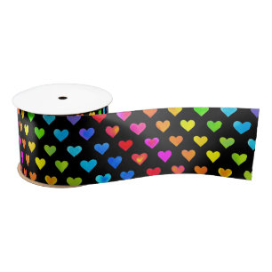 Farbenfrohes Regenbogen-Herzen-Streifenmuster Satinband
