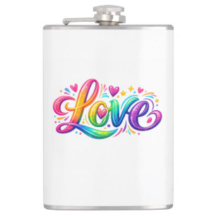 Farbenfrohes Regenbogen-Liebe-Typografie-Design Flachmann