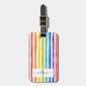 Farbenfrohes Regenbogen-Monogramm-Name Wasserfarbe Gepäckanhänger (Vorderseite vertikal)
