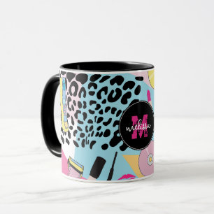 Farbenfrohes Retro-90er-Jahre-Muster-Monogramm Tasse