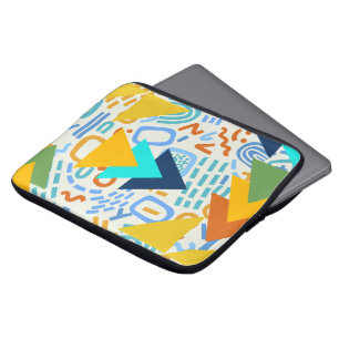 Farbenfrohes retro abstraktes Muster Blau Gelb Laptopschutzhülle
