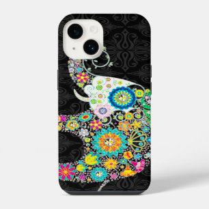 Farbenfrohes Retro-Blumen-Elefantendesign iPhone Hülle