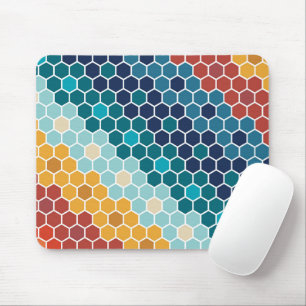 Farbenfrohes Retro-Blumen-Mosaik-Sechseck-Muster Mousepad