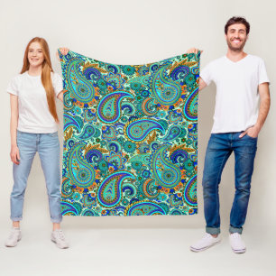 Farbenfrohes Retro-Blumen-Paisley-Muster Fleecedecke