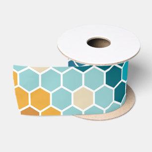 Farbenfrohes Retro-Blumenmosaik-Sechseckmuster Satinband