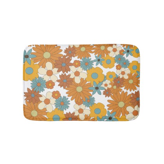 Farbenfrohes Retro-Blumenmuster Badematte (Vorderseite)