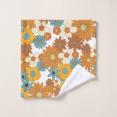 Farbenfrohes Retro-Blumenmuster Badhandtuch Set (Waschlappen)