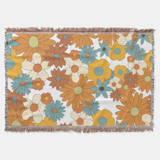 Farbenfrohes Retro-Blumenmuster Decke (Vorderseite)