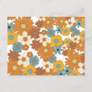 Farbenfrohes Retro-Blumenmuster Feiertagspostkarte