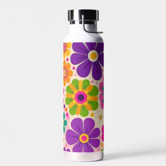Farbenfrohes Retro-Blumenmuster floral Trinkflasche (Links)