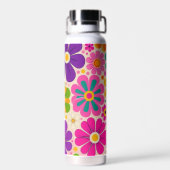 Farbenfrohes Retro-Blumenmuster floral Trinkflasche (Rückseite)