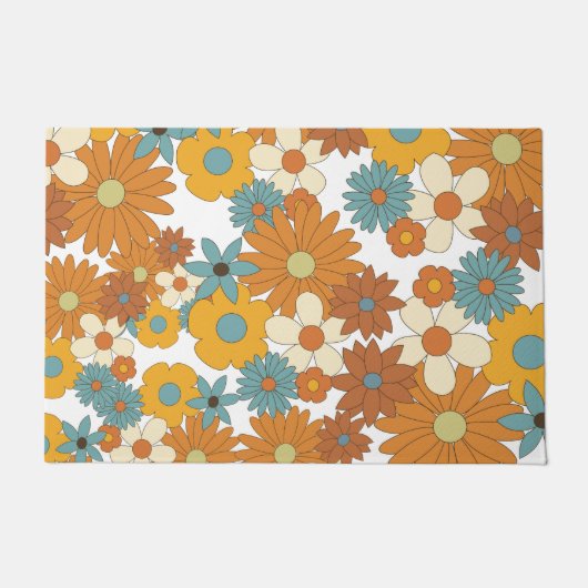 Farbenfrohes Retro-Blumenmuster Fußmatte (Vorderseite)