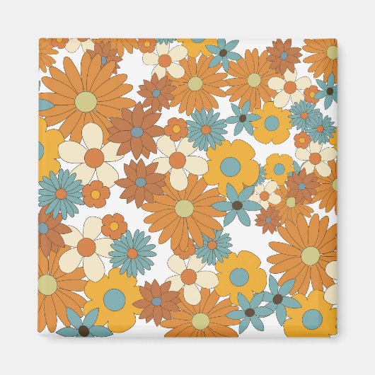 Farbenfrohes Retro-Blumenmuster Magnet (Vorne)