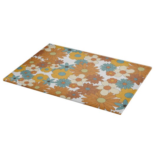 Farbenfrohes Retro-Blumenmuster Schneidebrett (Ecke)