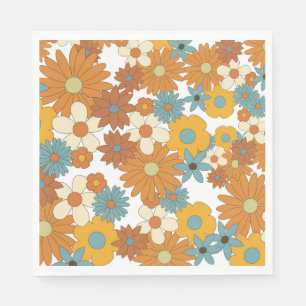 Farbenfrohes Retro-Blumenmuster Serviette