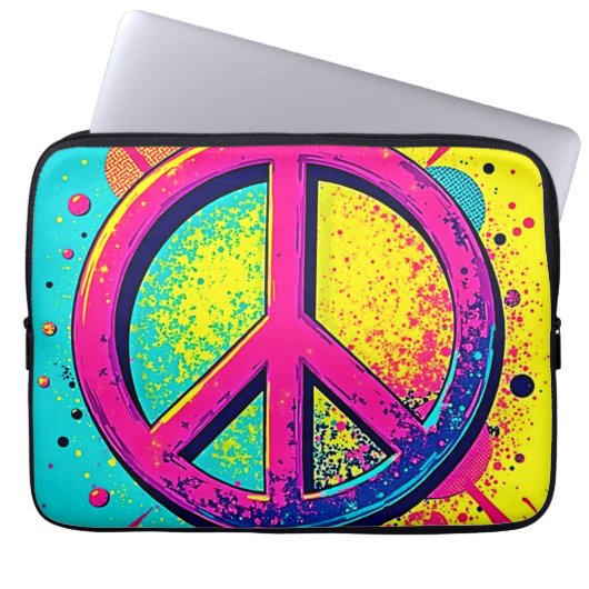 Farbenfrohes Retro-Friedenszeichen Laptopschutzhülle (Vorderseite)