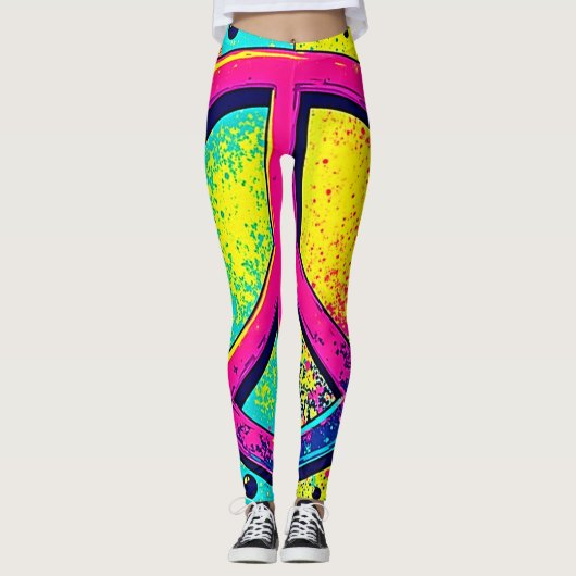 Farbenfrohes Retro-Friedenszeichen Leggings (Vorderseite)