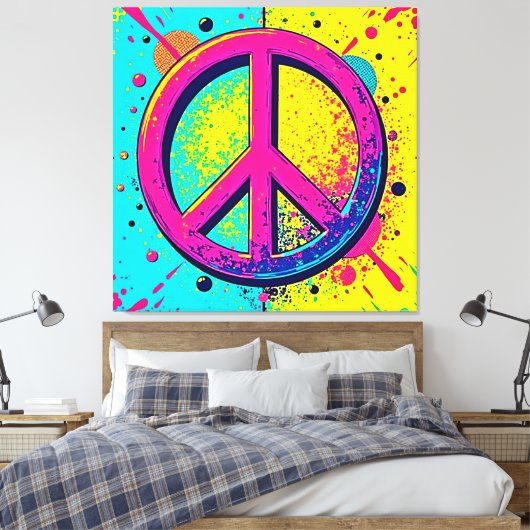 Farbenfrohes Retro-Friedenszeichen Leinwanddruck (Insitu (Schlafzimmer))