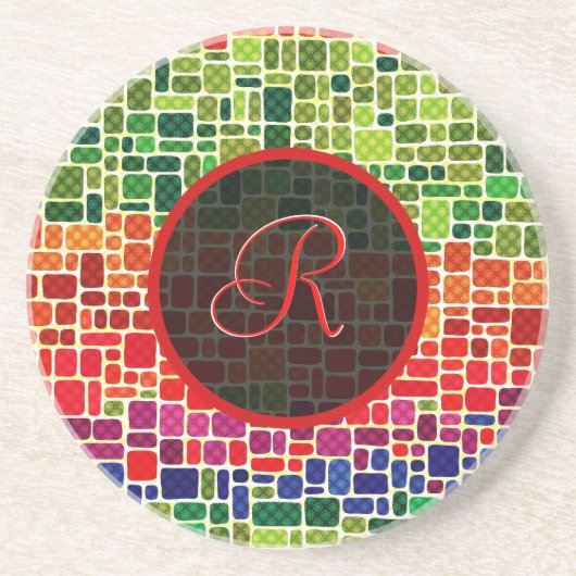 Farbenfrohes Retro-Geometrisches Muster-Monogramm Untersetzer (Vorne)