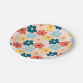 Farbenfrohes Retro-Hippie-Blumenmuster Pappteller (Schrägansicht)